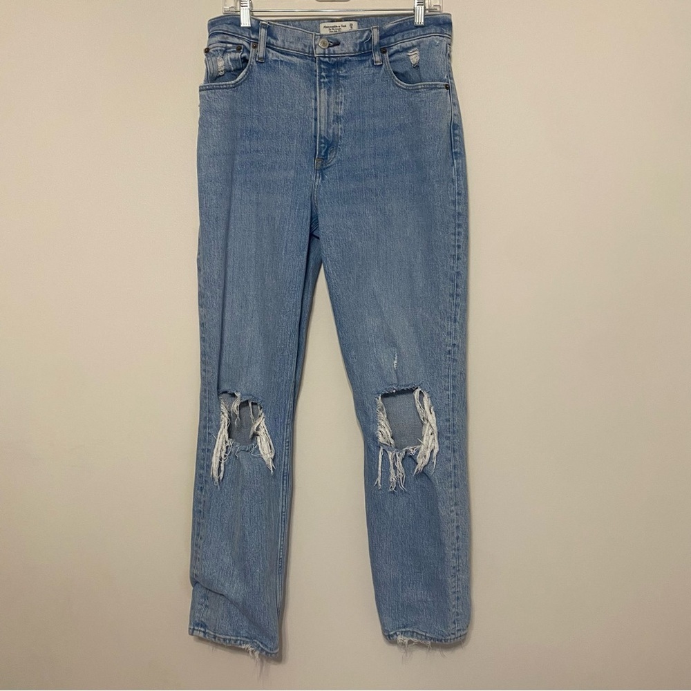 Abercrombie & Fitch‎ 90's Straight Ultra High Rise Light Wash Distressed Jeans